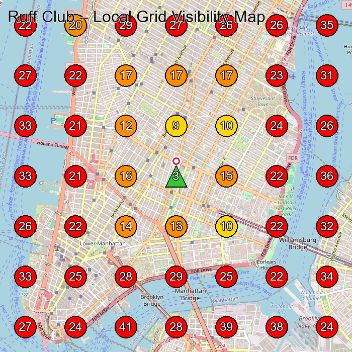 Ruff Club GeoGrid visibility map for Dog Day Care Center in New York